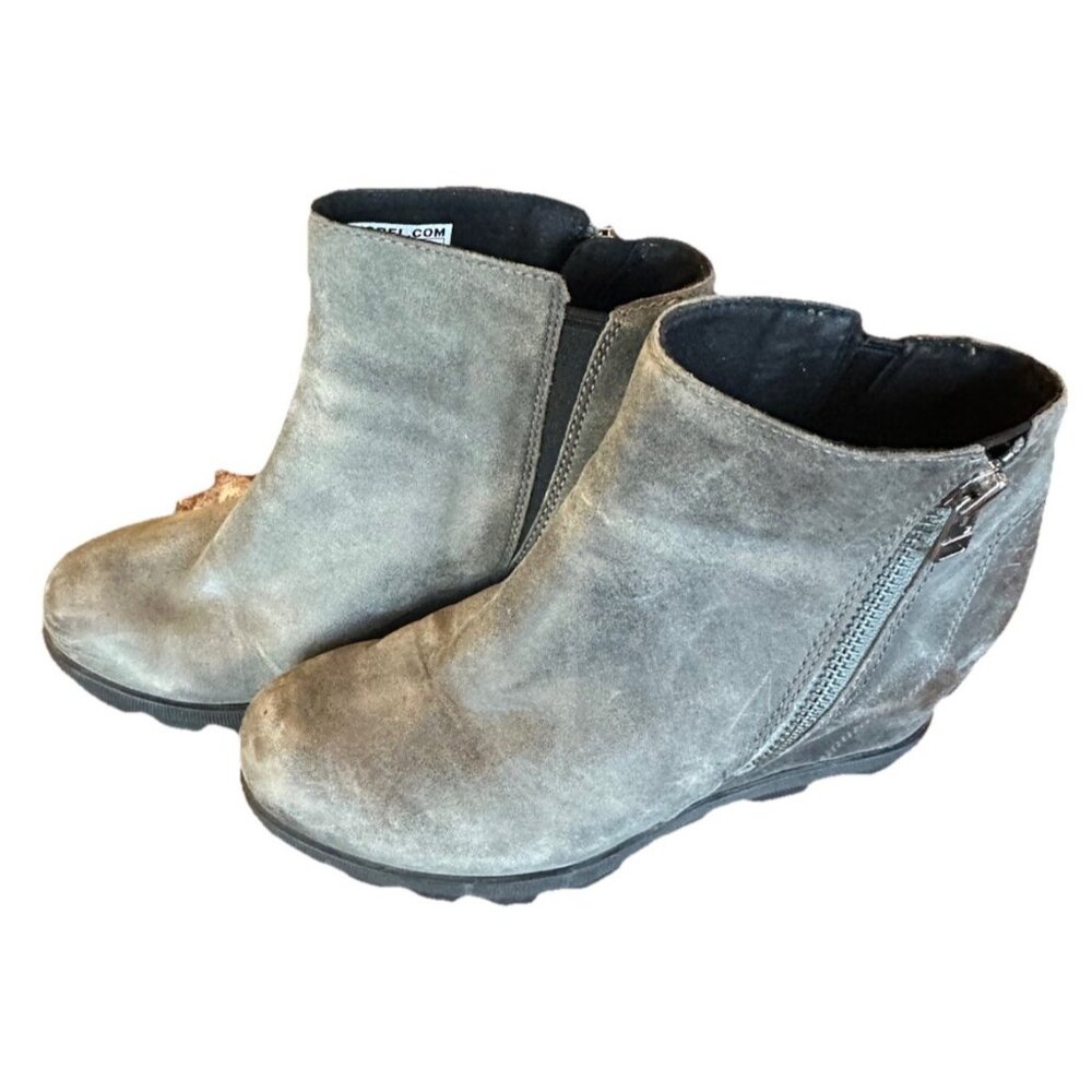 Sorel Women's Joan Arctic Wedge II Zip boot Quarry Grey waterproof leather 7